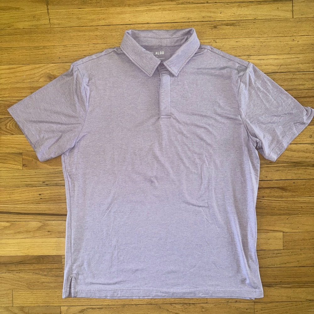 Algo Mens XL Performance Polo Shirt Purple Heathered Moisture Wicking‎ Stretch